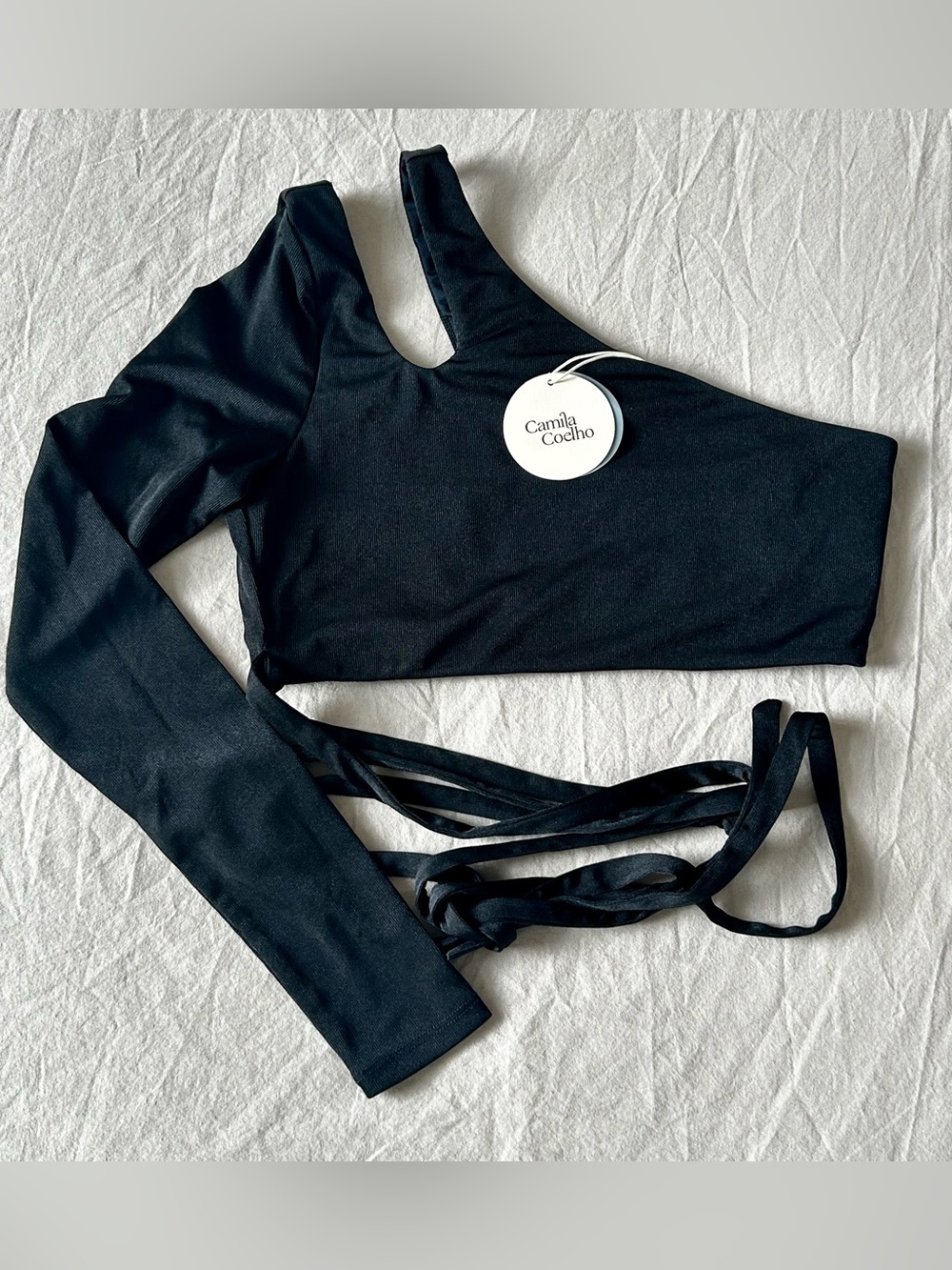 Camila Coelho Black One-Sleeve Wrap Top